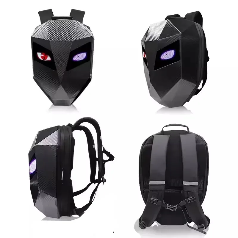 led moto rider sac à dos yeux lueur modèle fibre de carbone texture casque locomotive sac à dos sac d'école moto sac à dos pour ordinateur portable