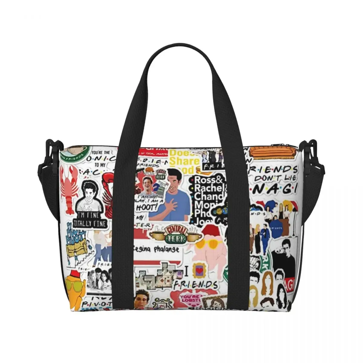 personnalisé drôle amis émission de télévision sac fourre-tout femmes grande capacité central perk café bande dessinée salle de sport plage sacs de voyage