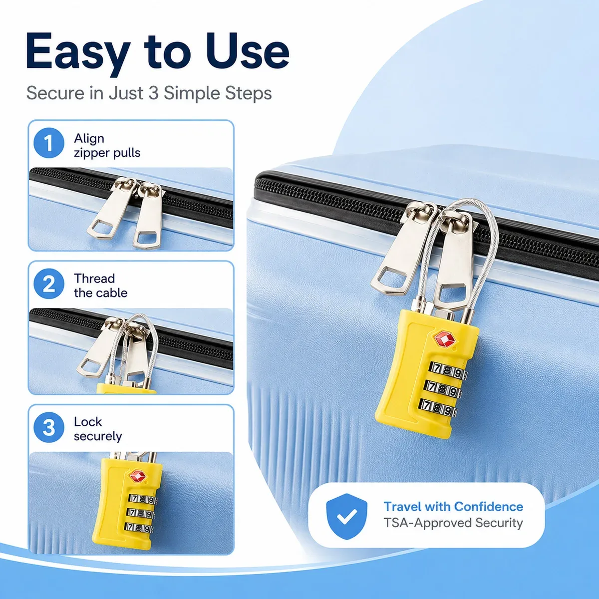 cadenas de voyage tsa à combinaison réinitialisable pour valises, sacs à dos, casiers de gym et étuis