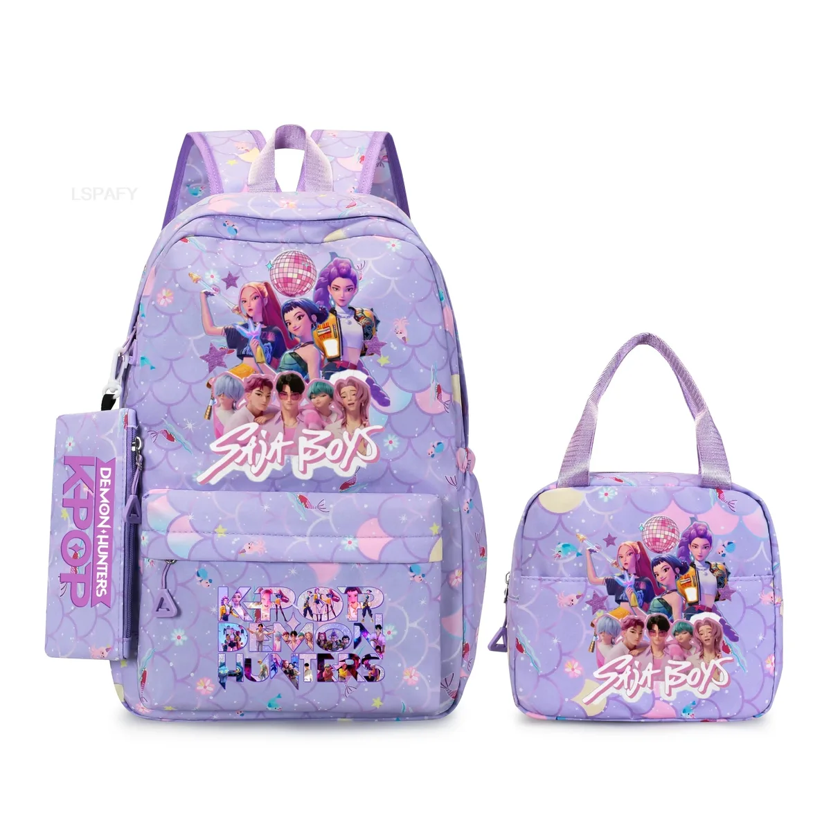 sac à dos kpop demon hunters 3 pièces rumi mira zoey, sac à dos de grande capacité, cartable pour adolescents et femmes, sac de voyage décontracté pour ordinateur portable, mochilas