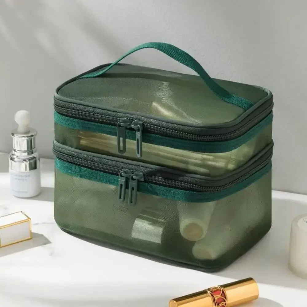 sac de voyage transparent en maille pour cosmétiques, sac de rangement à 2/3 couches, trousse de toilette de grande capacité, sac de rangement pour maquillage, gym, natation