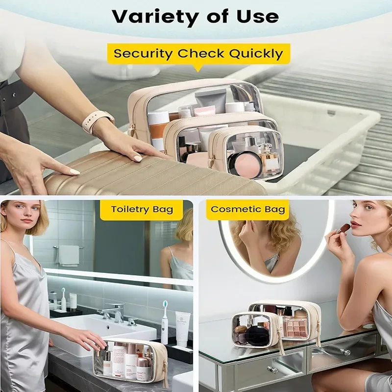sac à cosmétiques étanche, sac de rangement de cosmétiques portable, grande capacité, sac de lavage transparent en pvc, sac de rangement de voyage, 1/3 pièces