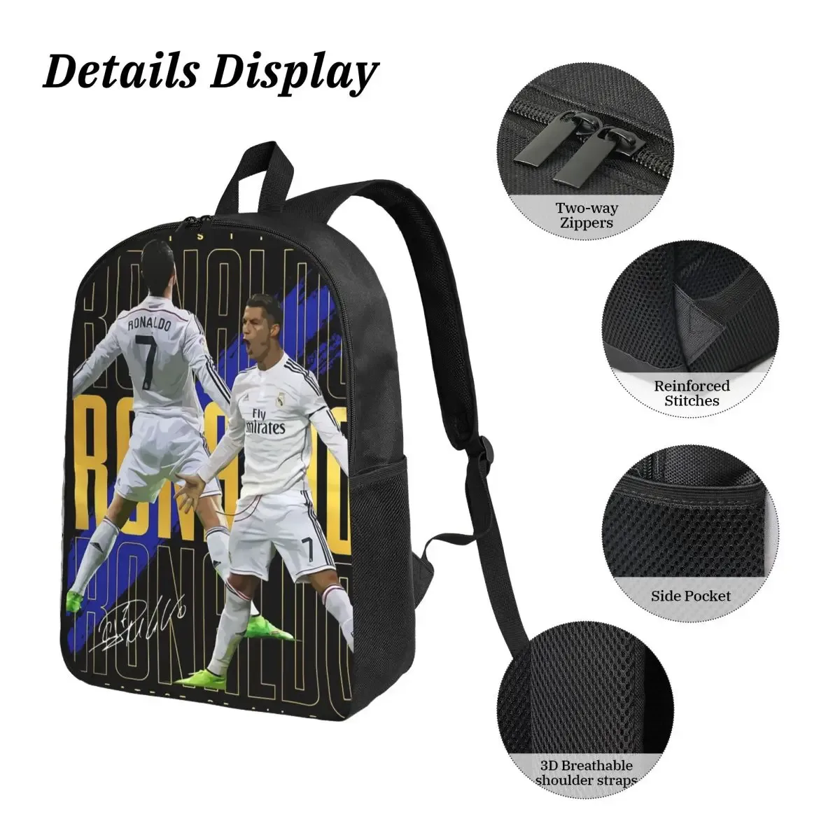 cristiano ronaldo suuiii! sac à dos étudiant garçons fille bookbag sac d'école ordinateur portable sacs à bandoulière 3ps sac à déjeuner isolé trousse à crayons