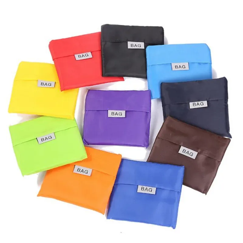 sac à provisions couleur unie écologique pliant réutilisable portable sac à bandoulière polyester pour voyage épicerie sac à provisions solide