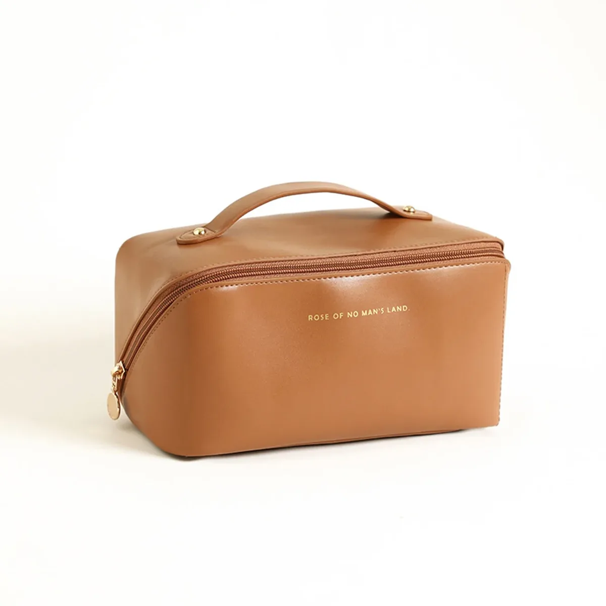 sac à maquillage en cuir pu avec poignée, organiseur de cosmétiques de grande capacité, trousse de toilette de voyage pour femmes