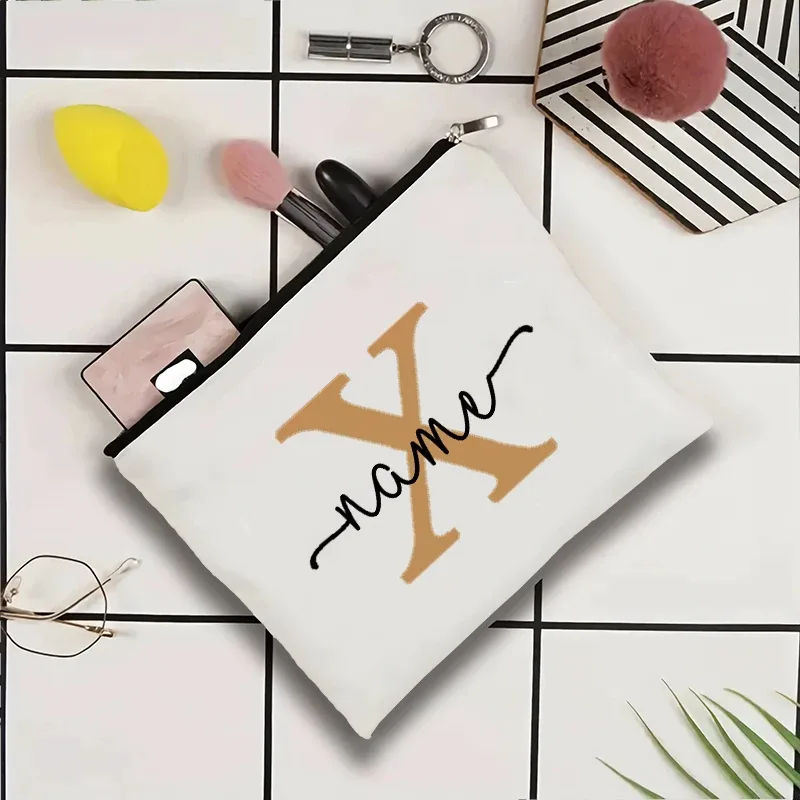 jolie pochette organisatrice en toile, sac de voyage pour cosmétiques et maquillage, trousse de toilette essentielle pour mariage, cadeau d'anniversaire pour enseignant avec nom personnalisé