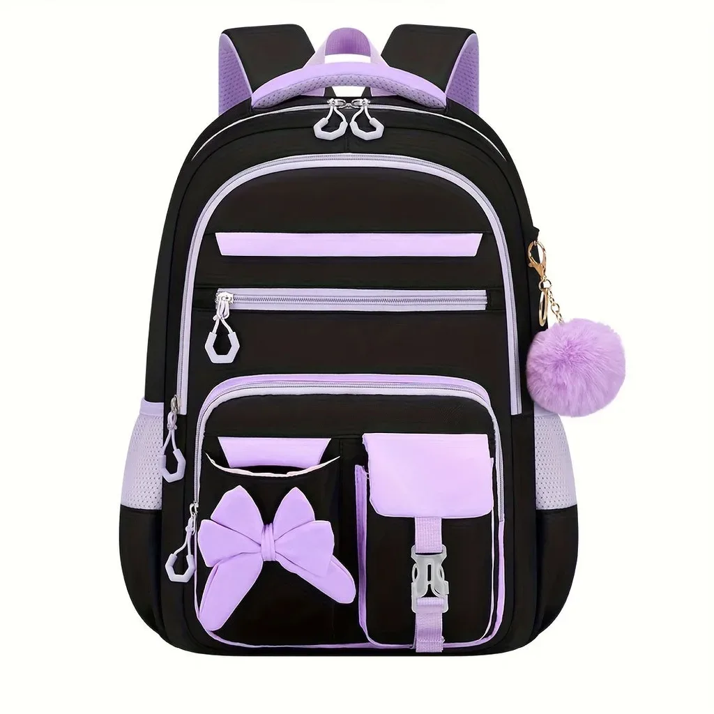 sac à dos scolaire pour filles, multi-poches, avec nœud, ensemble de sacs d'école, sac à dos pour l'école primaire, sac à dos ergonomique pour les voyages en plein air