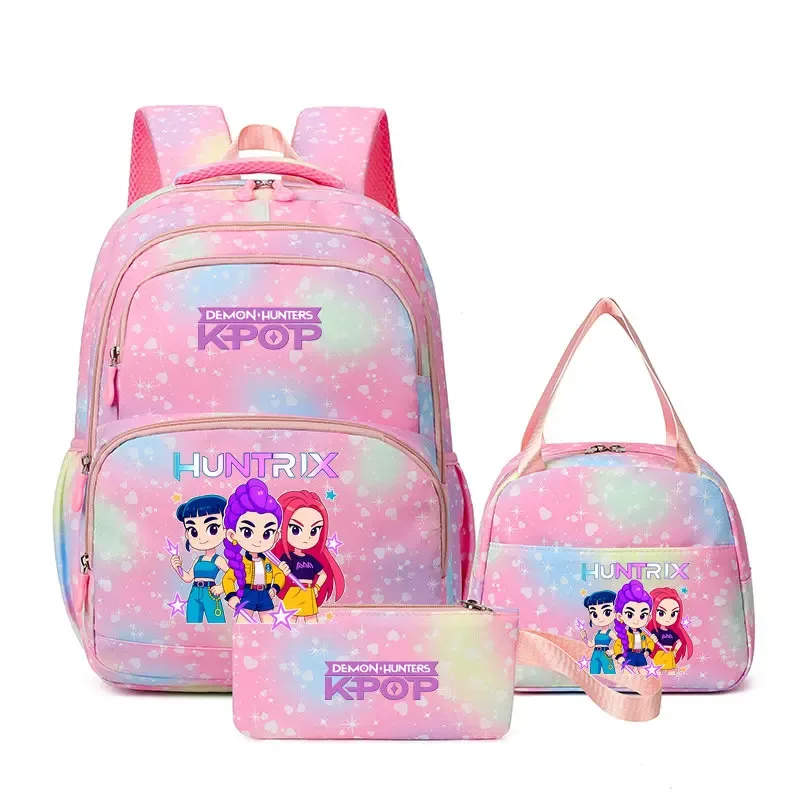 lot de 3 sacs à dos kpop demon hunters, cartable de dessin animé pour adolescents, sac d'étudiant, sacoche pour ordinateur portable et livres, sac de voyage, mochilas