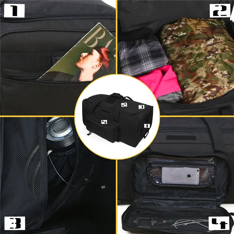 sac polochon tactique de grande capacité 124l, bagages roulants pour camping robuste, randonnée, valise de voyage