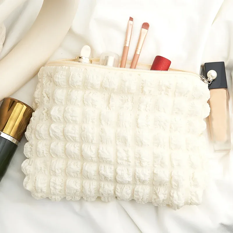 poudres de maquillage souples portables pour dames et filles, fermeture éclair, populaire, boho, réutilisable, capacité de gril à bulles, sac cosmétique, évaluation de voyage