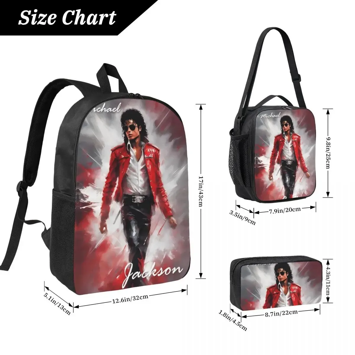 sac à dos mj 3 pièces/ensemble pour étudiant, sac à dos pour lycée, sac à lunch, trousse à crayons