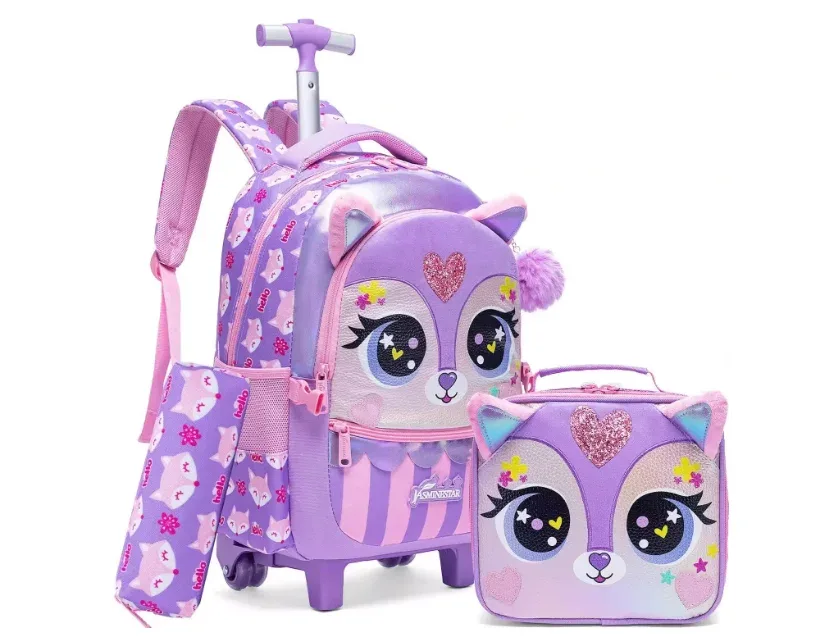 sac de voyage à roulettes pour filles, valise à roulettes pour filles, sac à roulettes pour élèves du primaire, ensemble de sacs à roulettes pour l'école, sac à déjeuner, trousse à crayons