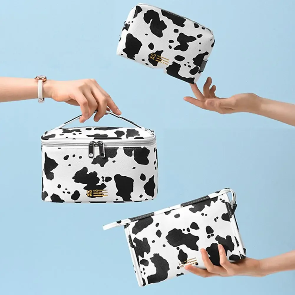 pochette de maquillage mignonne à la mode, trousse de toilette portable imprimée vache, organisateur multifonc