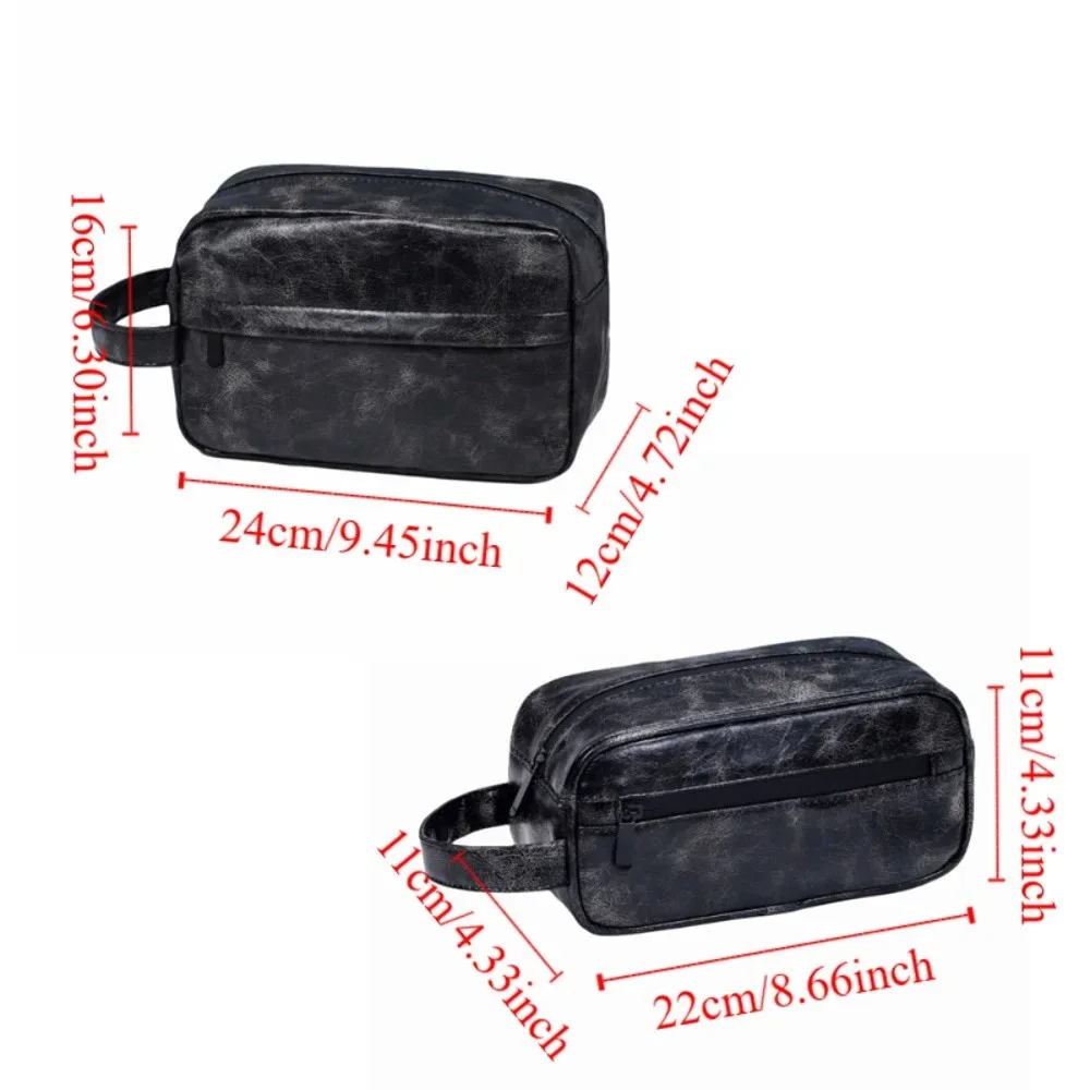 trousse de toilette imperméable pour homme en cuir pu, design portable, grande capacité, rangement simple, organisateur d'outils de rasage, voyage