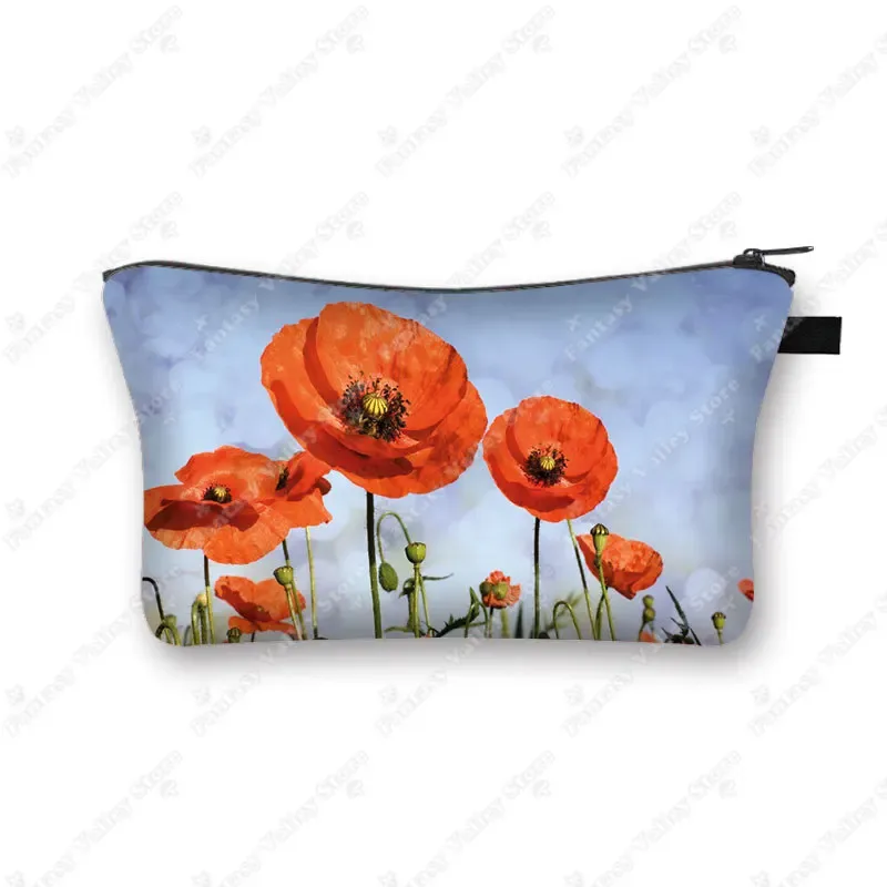 belle trousse à cosmétiques à imprimé de coquelicot rouge pour femmes, petite pochette, organisateurs d'articles de toilette, sacs à cosmétiques hip hop, trousse de maquillage mignonne