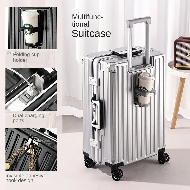 valise à roulettes 20 26 30 pouces avec cadre en aluminium, roues silencieuses, unisexe, grande capacité, valise à roulettes avec serrure à code