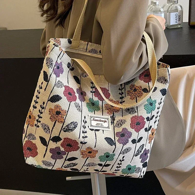 Sac à bandoulière Simple imprimé Floral, sacoches réutilisables de grande capacité, fourre-tout Simple et polyvalent