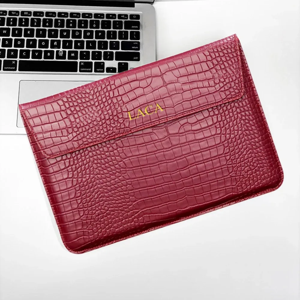sacoche pour ordinateur portable en cuir pu motif crocodile personnalisable, pour hommes, 13,3/15,4 pouces, avec support intégré, unisexe