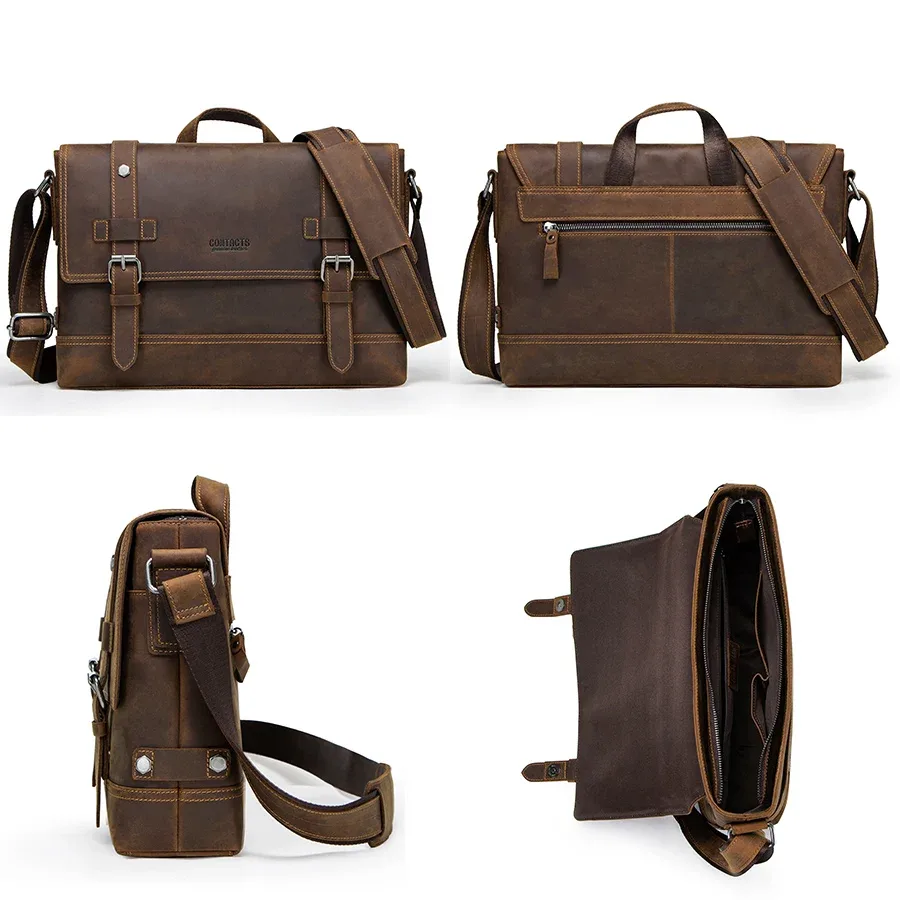 contact's crazy horse – sac à main vintage en cuir véritable pour hommes, sacs à bandoulière