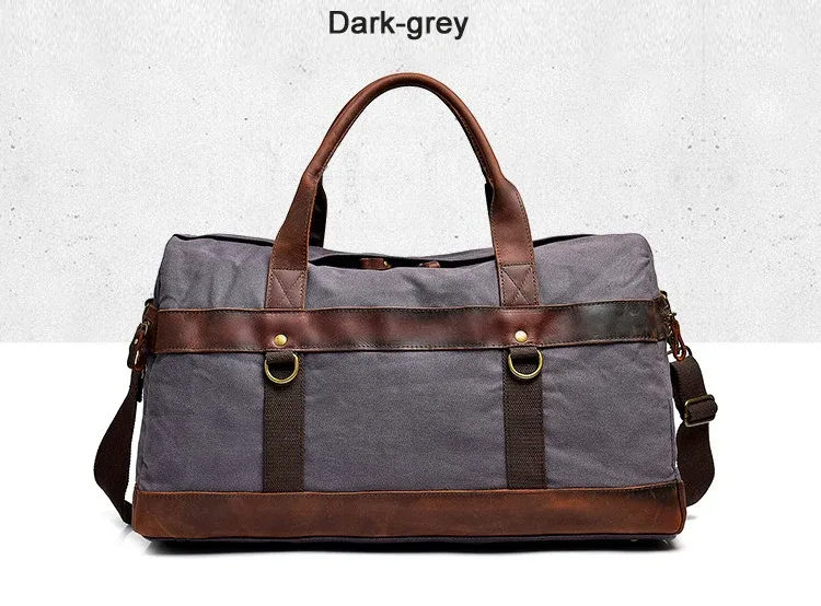 sac de voyage pour homme en toile cirée imperméable et cuir, sac à main, sac de cabine, grand sac fourre-tout vintage, sac de week-end, grand sac de nuit.