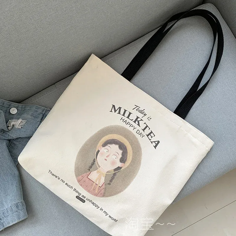 sac fourre-tout en toile réutilisable pour femmes et filles, sac à provisions décontracté pour dames, sac à soupe initié au gril en coton, mignon, plage, voyage