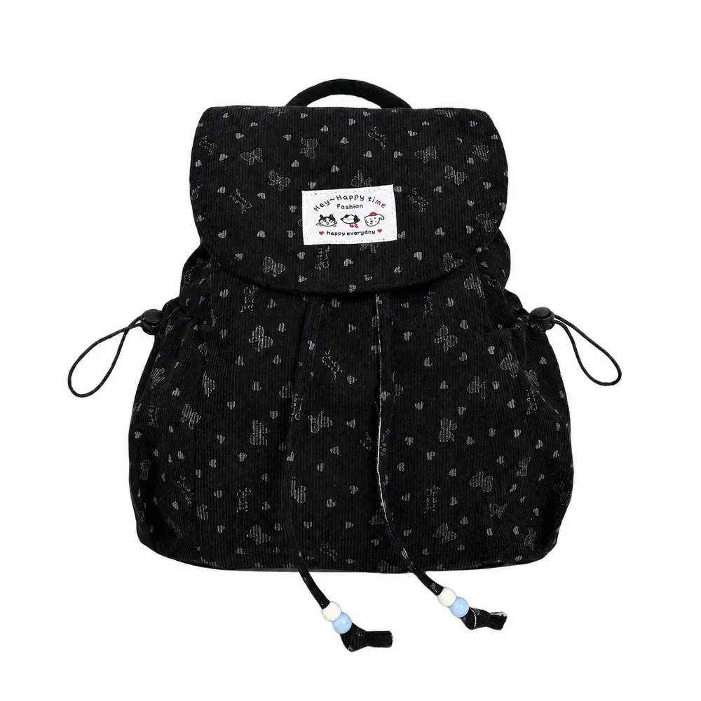 sac à dos élégant et léger en velours côtelé à imprimé nœud, grande capacité, avec cordon de serrage, polyvalent, design simple, pour femme