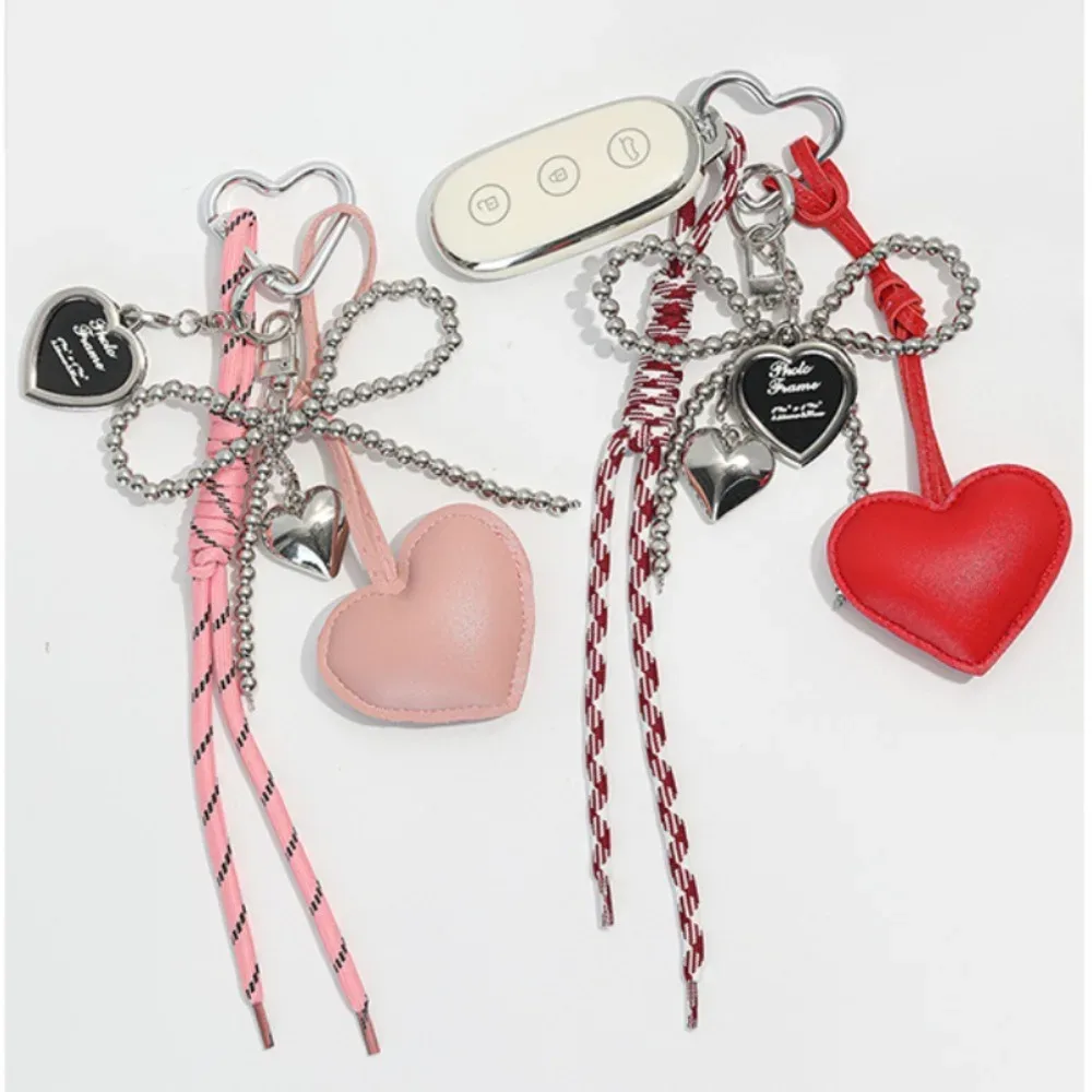 Porte-Clés Créatif en Cuir Brcorporelle avec Nministériels d en Perles, Long Pompon, Amour, Cœur, Pendentif pour Sac à Dos, Breloques Faites à la Main, Cadeau Décoratif, Y2k