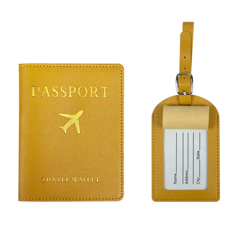 couverture de passeport de voyage en pu, étiquette d'identification de valise, sac d'embarquement, nom, adresse, porte-passeport, 2 pièces/ensemble