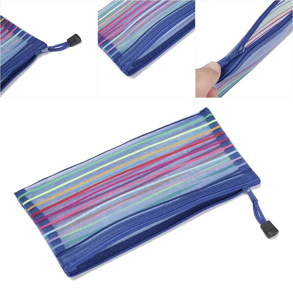 1 pièce trousse de rangement en nylon tendance, couleur arc-en-ciel, avec fermeture éclair, pour maquillage, stylos et cosmétiques, à motif quadrillé