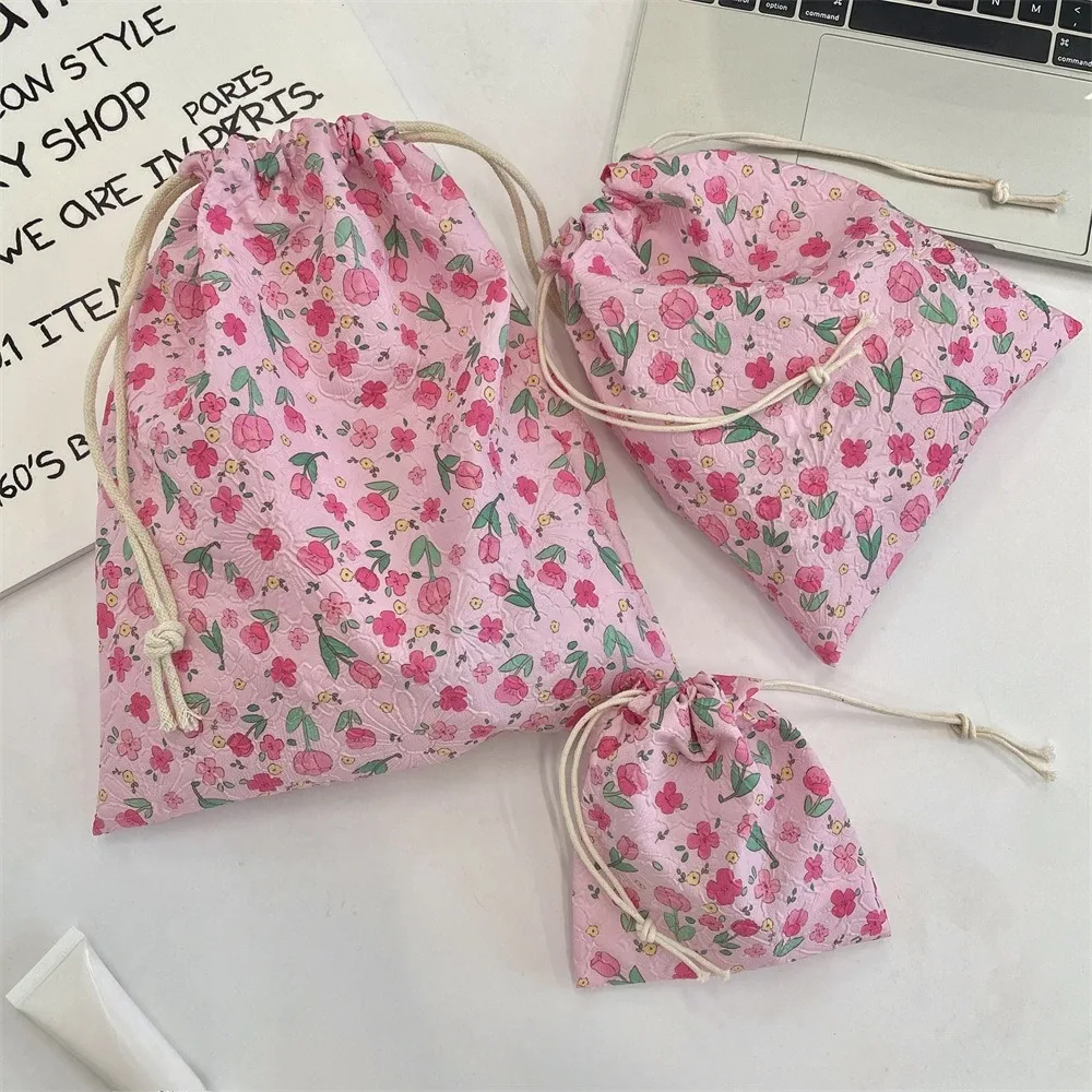 sac de maquillage à fleurs pour femmes, pochette kawaii portable pour articles de toilette, organisateur de rangement de cosmétiques, sac à cosmétiques de voyage, étui à cordon