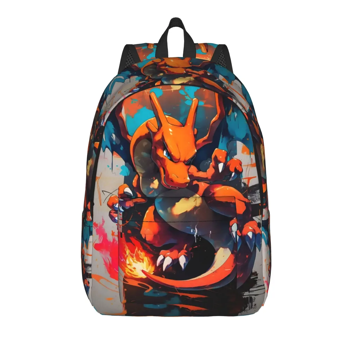 sac à dos à thème pokemon charizard fire blast, design harajuku, pour le travail et le bureau, fermeture à glissière