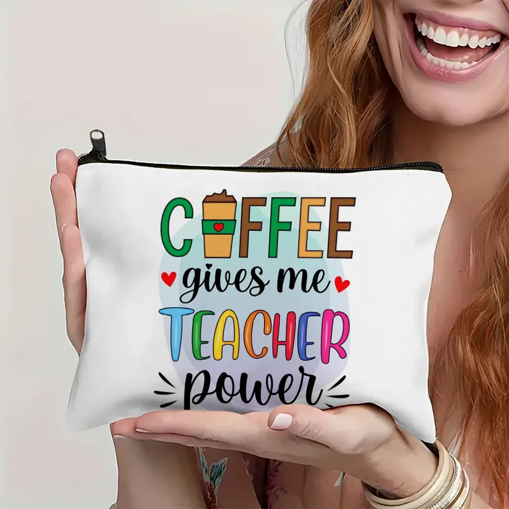 café donnez-moi professeur puissance femmes lin sac cosmétique pochette de maquillage sac à main rouge à lèvres organisateur fête des enseignants meilleurs cadeaux sac à stylos