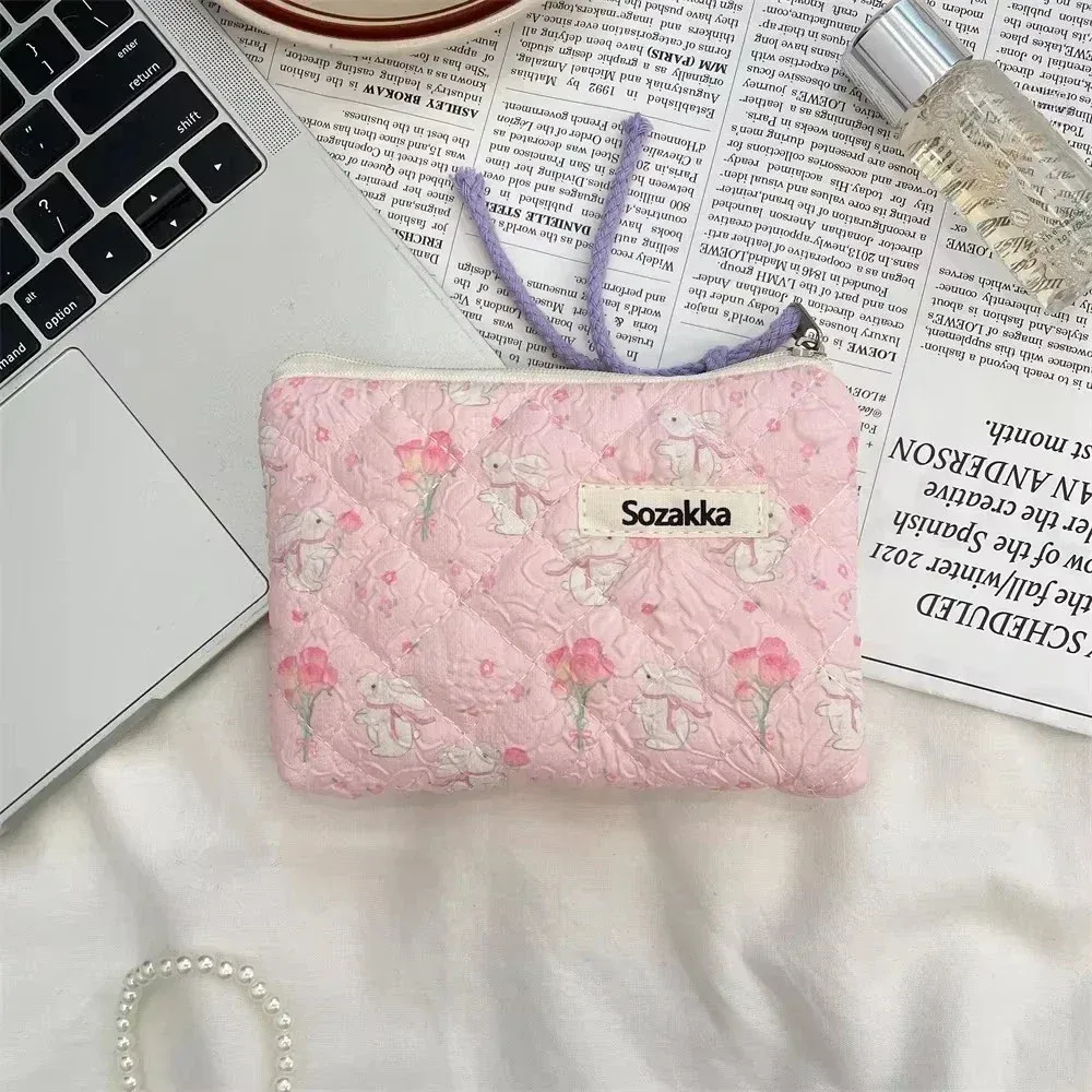 sac de maquillage imprimé en toile pour femmes, mignon, portable, style coréen, petits sacs à cosmétiques, étui de rangement de voyage, trousse de toilette