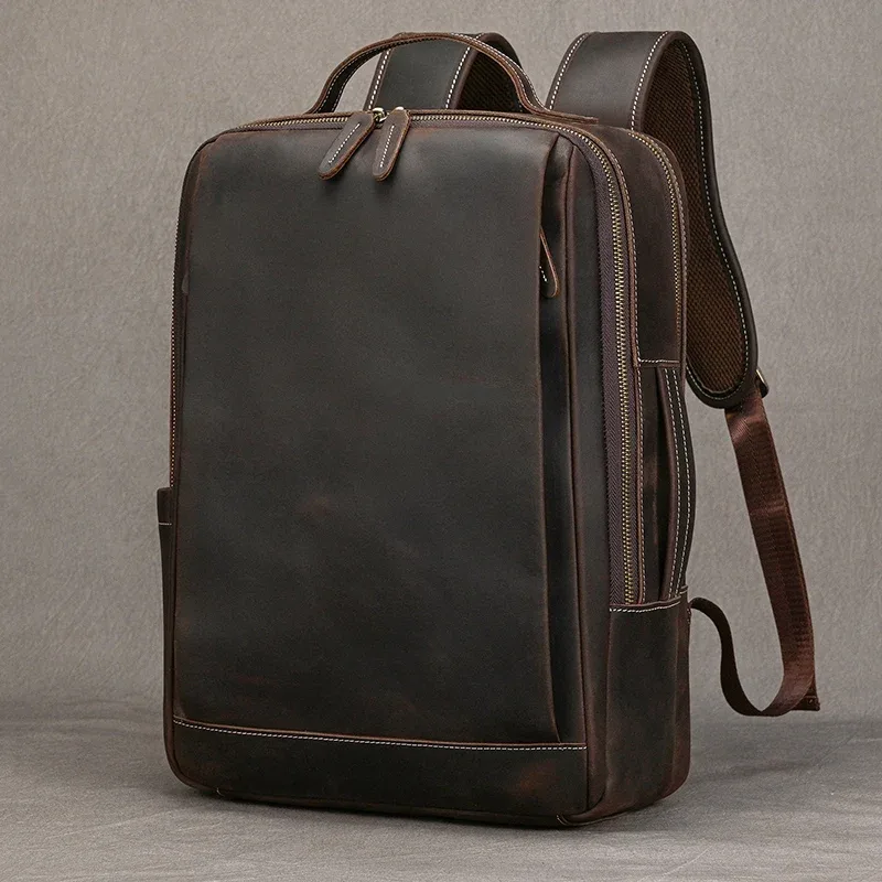 mode crazy horse cuir sac à dos véritable peau de vache sacoche pour ordinateur portable ordinateur homme sacs à dos pour hommes mâle sac à dos sac d'école d'affaires