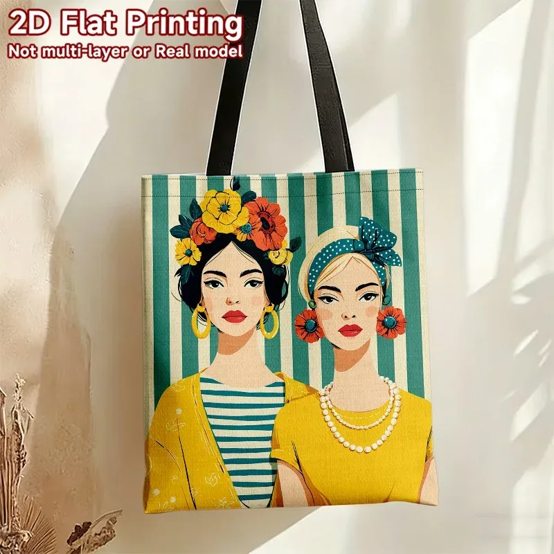 sac à bandoulière de grande capacité, réutilisable, élégant et stylé, pour deux femmes, avec motifs floraux, sac à main en polyester