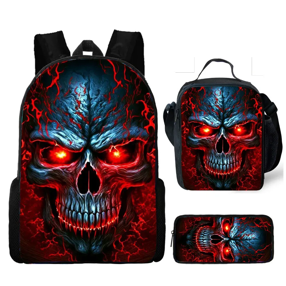 vente chaude crâne sac à dos trois pièces ensemble imprimé école primaire et secondaire sac à dos repas sac porte-crayon