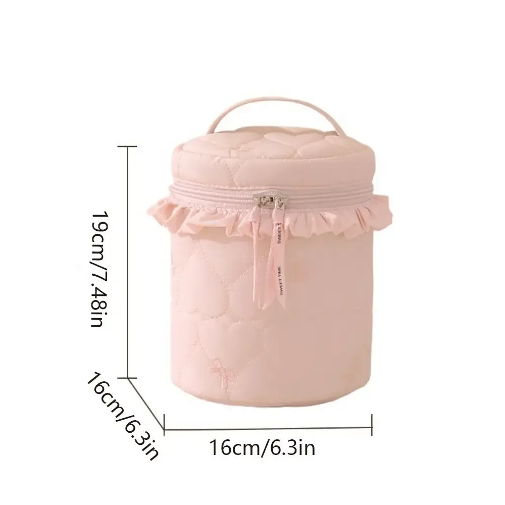 trousse de toilette cylindrique motif cœur multi-poches grande capacité couleurs bonbon pour maman