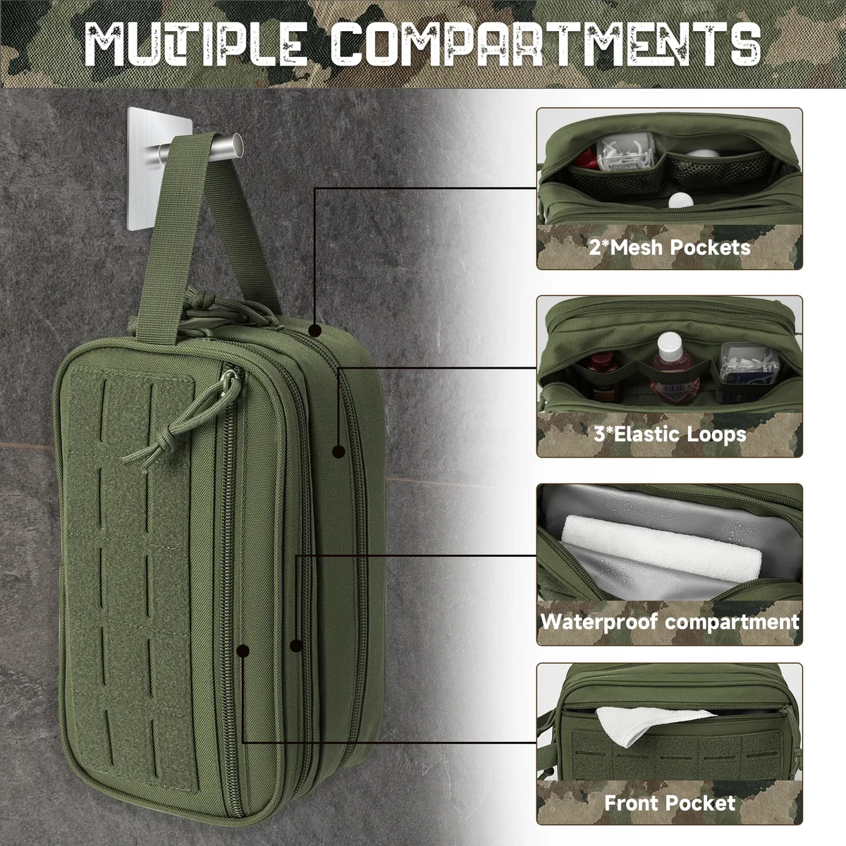 trousse de toilette tactique pour femmes, trousse d'hygiène, outil edc, pochettes molle, petit kit dopp, kit de rasage pour hommes, sac de douche de voyage