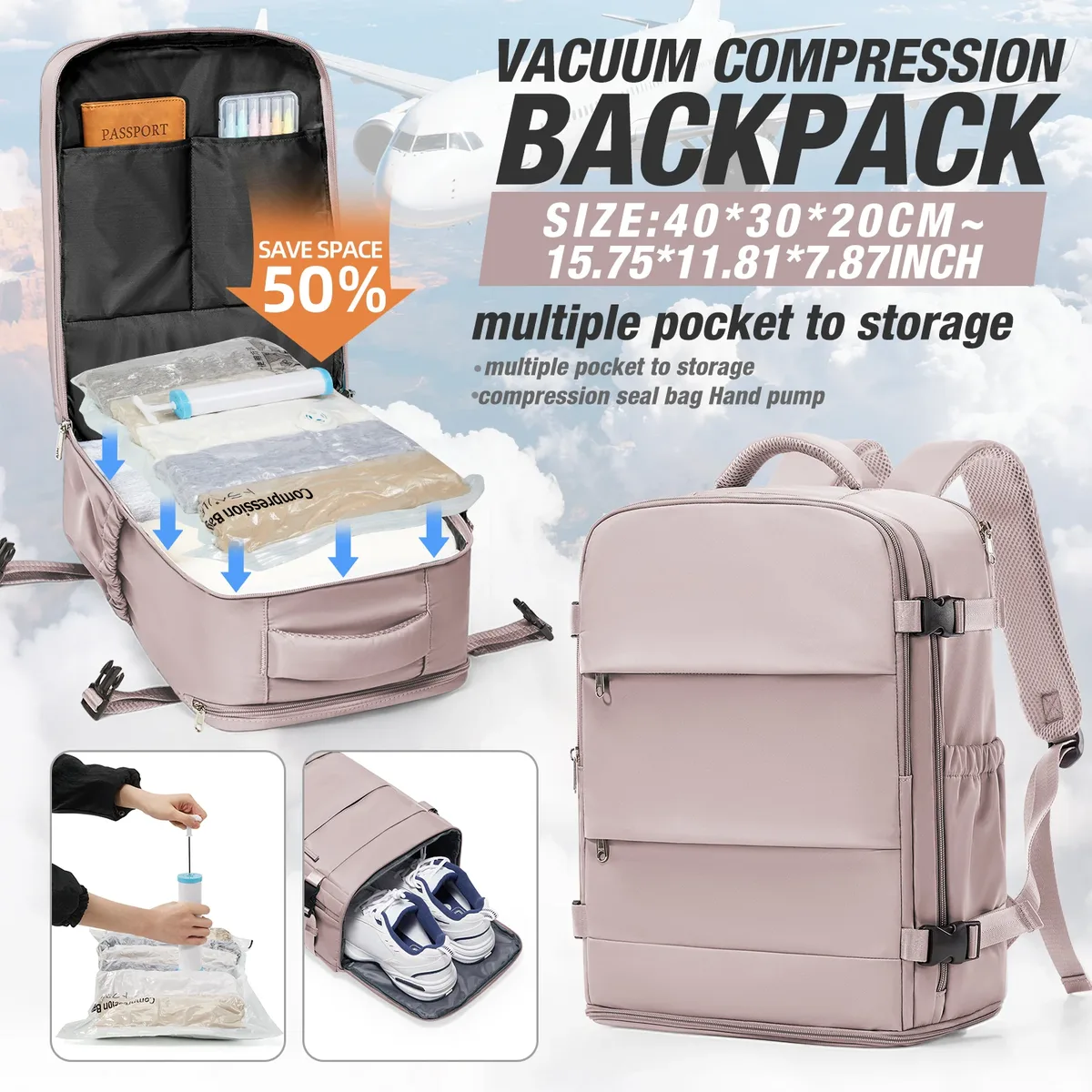 ryanair 40x30x20 sac à dos de voyage wizzair sac de cabine unisexe femmes hommes sac à dos pour ordinateur portable en plein air étudiant école sac à dos sac sous vide