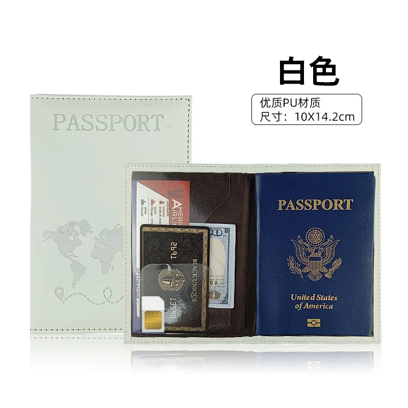 accessoires de voyage : étui de passeport en cuir imprimé carte, porte-billets d'avion, porte-cartes d'identité, protège-passeport