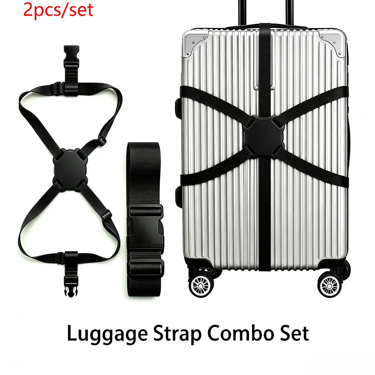 ensemble de 2 sangles de bagage (incluant 1 sangle standard + 1 sangle en forme de huit), ensemble de sangles de bagage hautement élastiques avec renfort anti-explosion, longueur réglable de 20 à 32 pouces (cm), universel pour valises à roulettes, sangle de fixation anti-rupture et sécurisée pour les voyages d'affaires, accessoire de voyage portable multifonctionnel