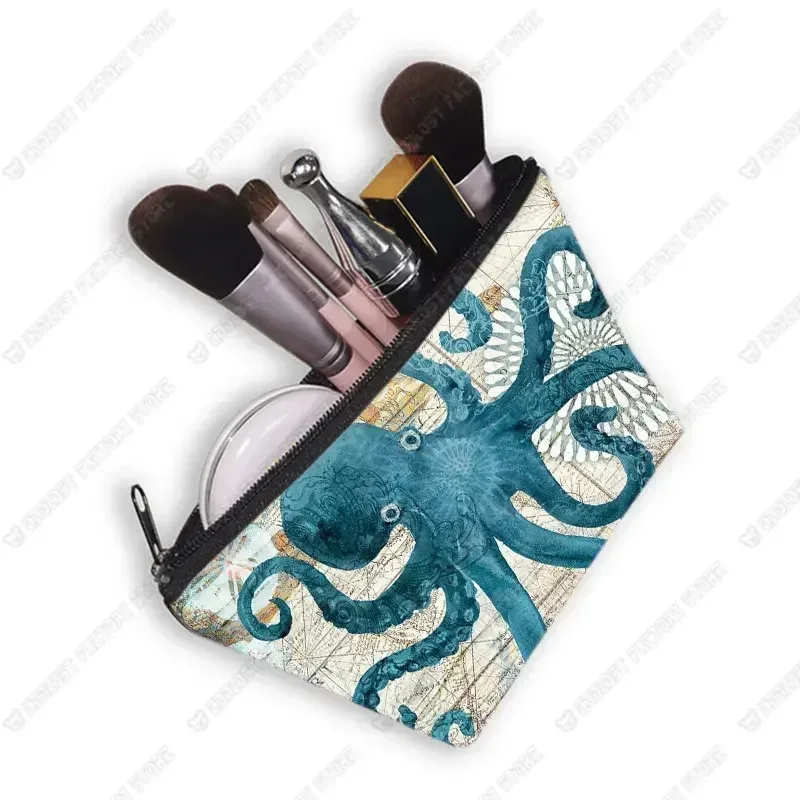 trousse à cosmétiques imprimée poulpe/tortue de mer/hippocampe, trousse de maquillage de voyage pour dames et filles