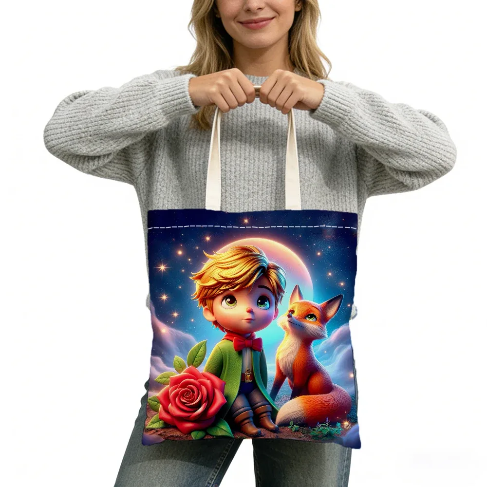sac fourre-tout imprimé double face sans fermeture éclair, star boy cute fox cosmic rose, 40x45 cm, sac à bandoulière pour usage quotidien, shopping, apprentissage, extérieur