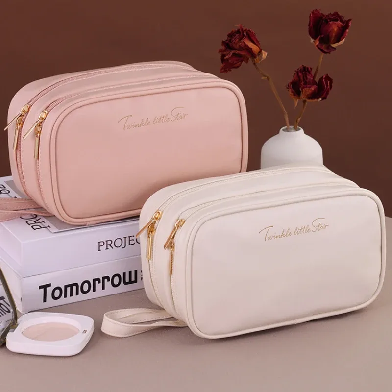 trousse à cosmétiques double couche pour femme, trousse à crayons portable, trousse de maquillage grande capacité, essentiels de voyage, évaluation des cosmétiques, nouveau