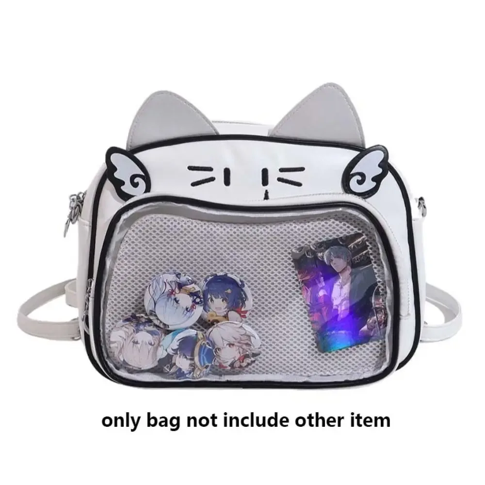 sac à fermeture éclair kawaii chat itabag sac en coton pu poche transparente petit article sac badge sac de rangement mode sacs à dos femmes
