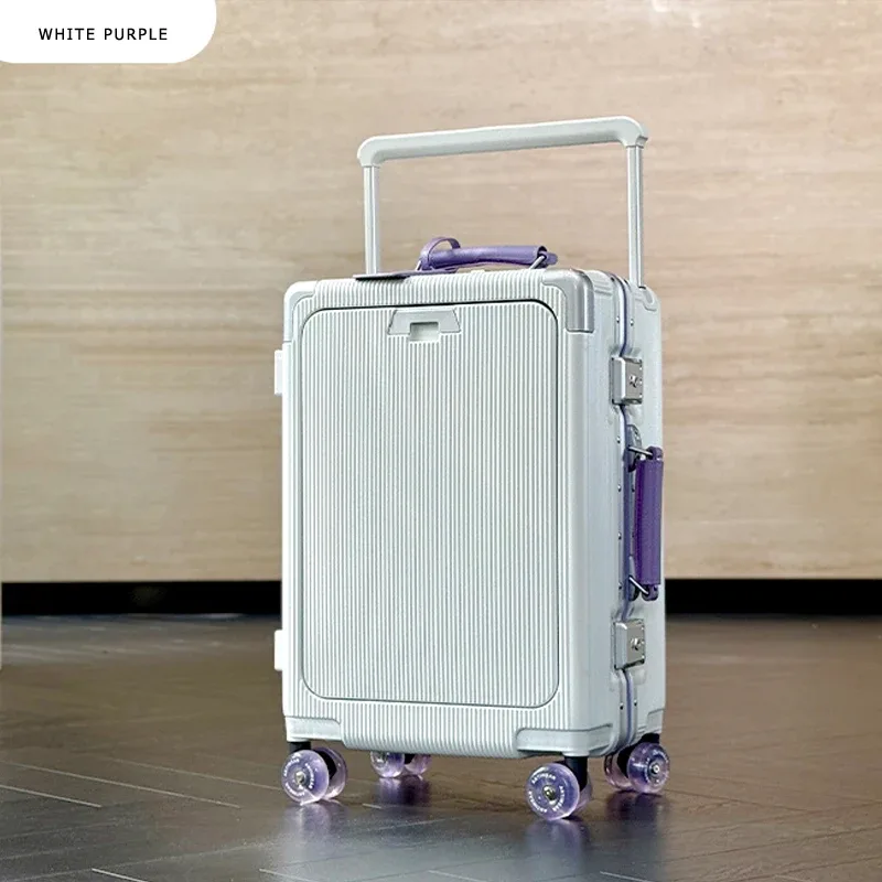 bagage à ouverture frontale, valise à cadre en aluminium pour pc de haute qualité, bagage de voyage à poignée large avec port de chargeur usb pour ordinateur portable