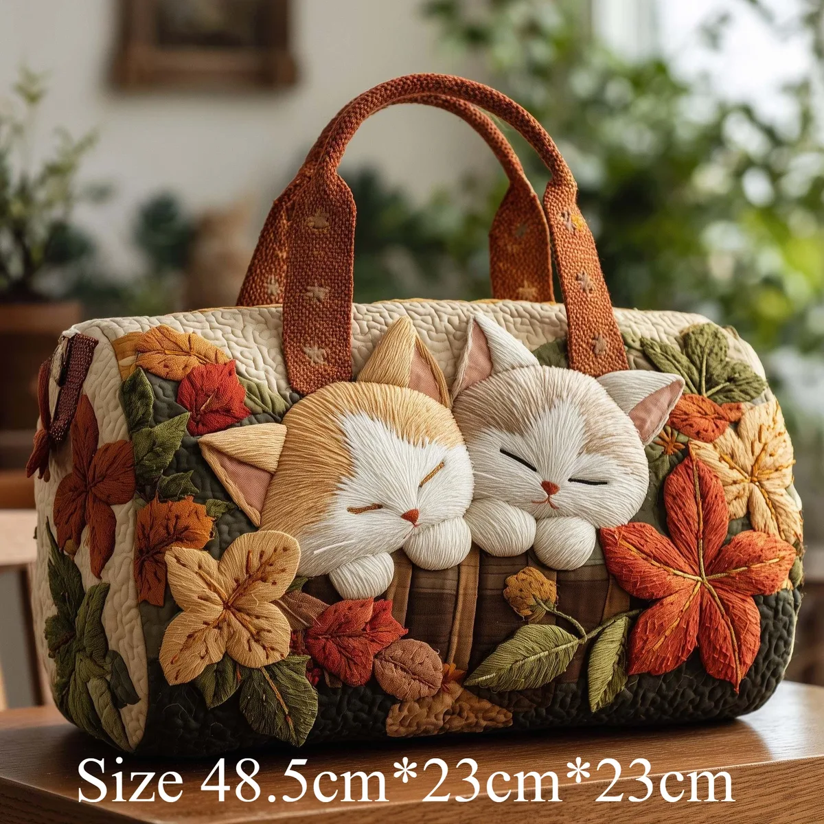 sac fourre-tout matelassé 3d mignon avec motif chat, citrouille d'halloween, feuilles d'automne et fleurs, sac à main de voyage unique, cadeau pour les amoureux des chats, sac à bandoulière