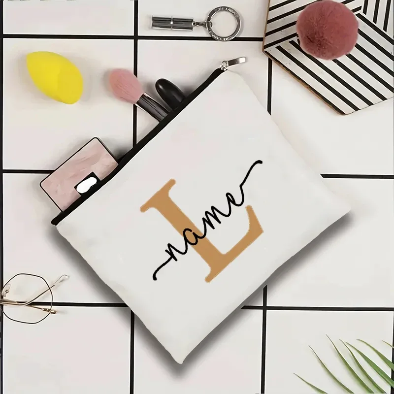 jolie pochette organisatrice en toile, sac de voyage pour cosmétiques et maquillage, trousse de toilette essentielle pour mariage, cadeau d'anniversaire pour enseignant avec nom personnalisé