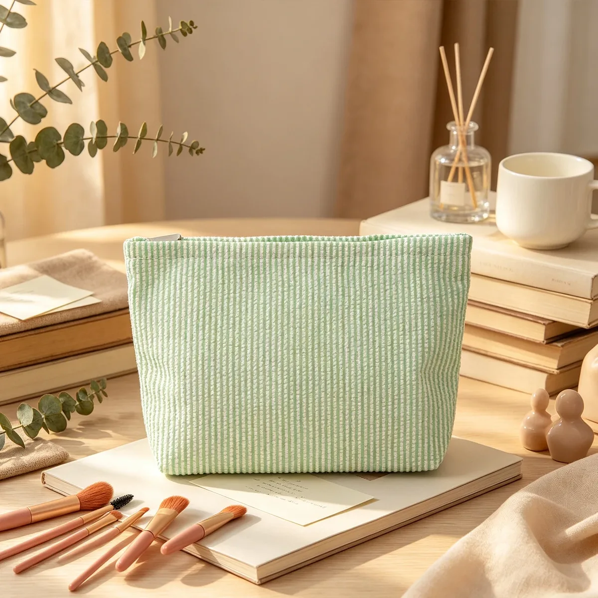 pochette à maquillage personnalisée en seersucker, pochette cosmétique en chenille avec nom, trousse de toilette de voyage, cadeau pour elle