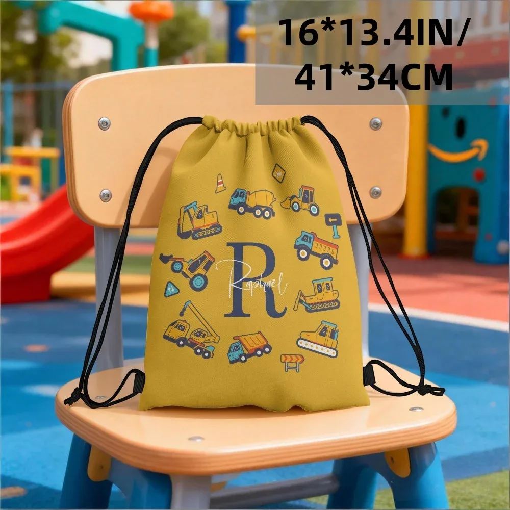 sac à cordon personnalisé avec initiales et nom (1 pièce) - texte/initiales personnalisés, camion de dessin animé, sacs de sport adaptés aux voyages, aux cadeaux de fête